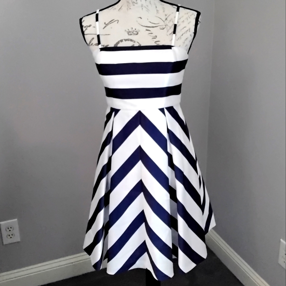 Jessica Simpson Navy & White Fit and Flare Dress - 4